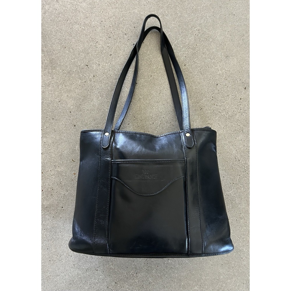 KING RANCH Black Saddle Leather Cargo Tote Large Purse VGUC